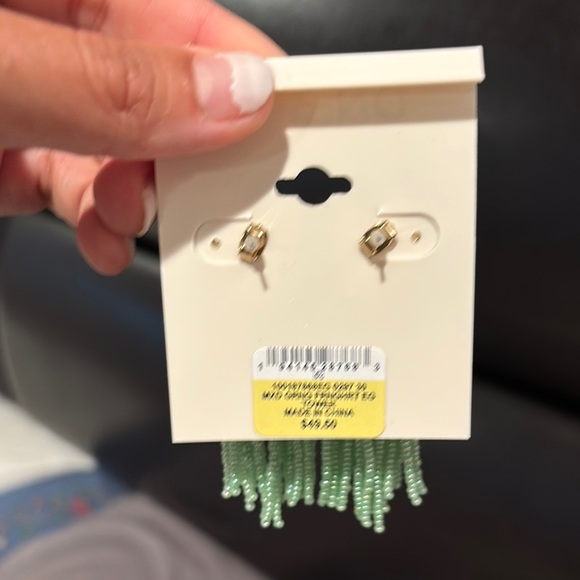 Green Heart Tassel Earrings with Beaded Strands - Picture 2 of 3